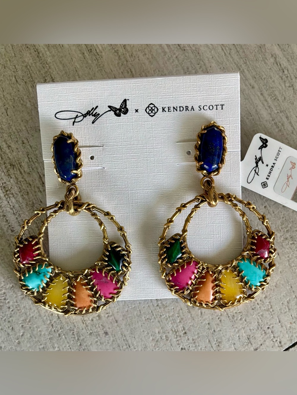 DOLLY PARTON X KENDRA SCOTT PATCHWORK OPEN FRAME VINTAGE GOLD STATEMENT EARRINGS